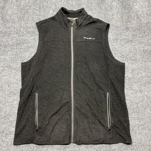 Eddie Bauer Vest Mens XL Gray Fleece Full Zip Pockets Stand Collar Outdoor